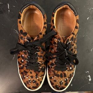 Joie Leopard Print Sneakers with Black Laces